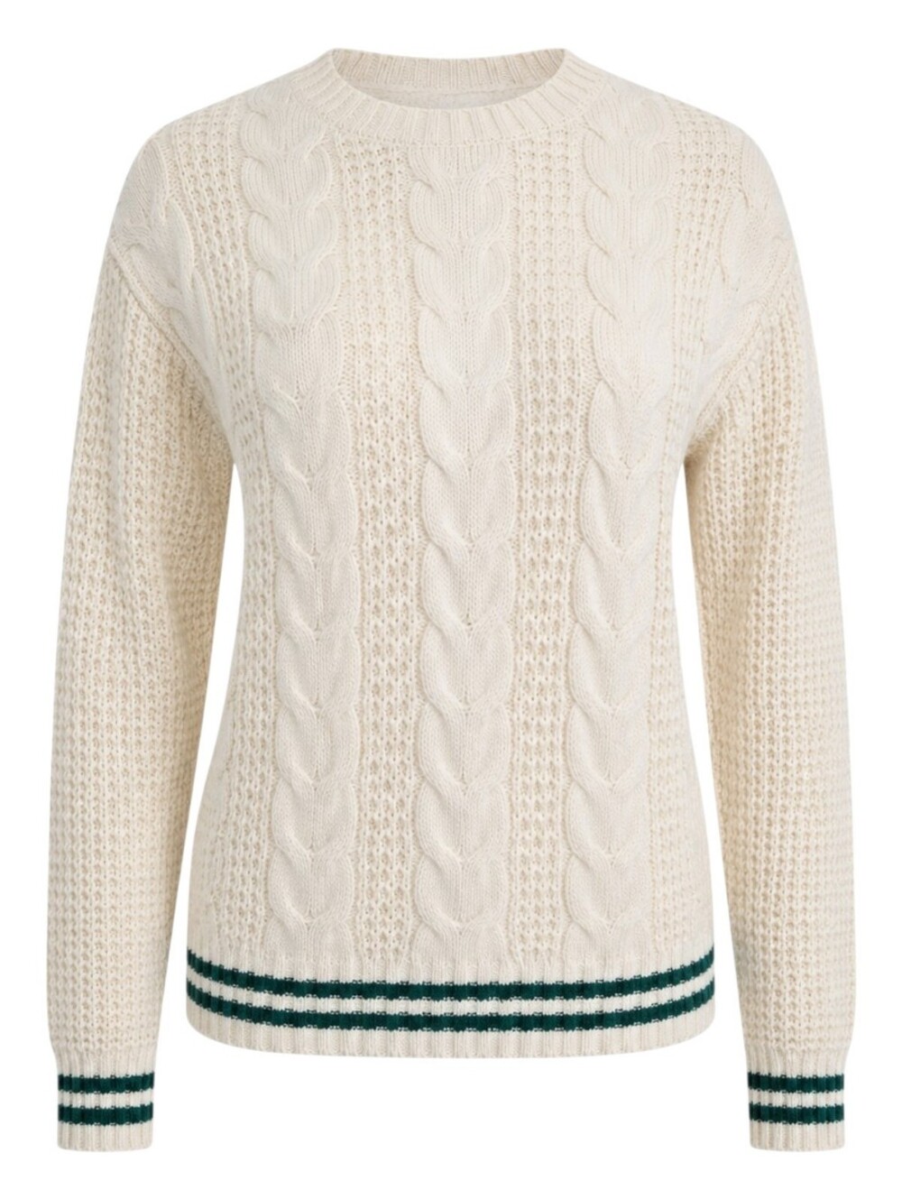 American Eagle Cable Knit Sweater Womens Small Cream Green Stripe Cotton Preppy